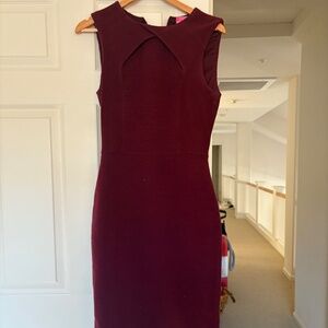 TED BAKER  Maroon Ribbed Sleeveless Dress; "TARALA' BODY-CON KNIT RHUBARB MIDI